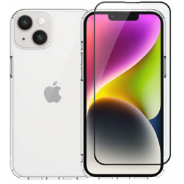 Vivid Σετ Διάφανη Θήκη Σιλικόνης & Full Face Tempered Glass - Apple iPhone 14 - Transparent / Black (VIGELLY296GLASSBK)