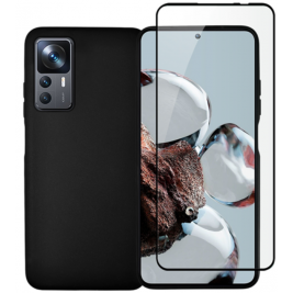 Vivid Σετ Θήκη Σιλικόνης & Full Face Tempered Glass - Xiaomi 12T / 12T Pro - Transparent / Black (VISILI264GLASSBK)