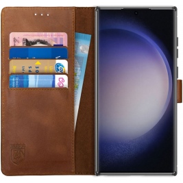Rosso Deluxe Δερμάτινη Θήκη Πορτοφόλι Samsung Galaxy S23 Ultra - Brown (8719246375972)