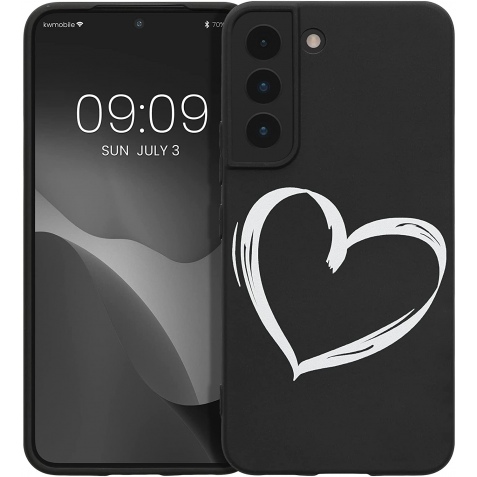 KWmobile Θήκη Σιλικόνης Samsung Galaxy S22 5G - Brushed Heart / White / Black (60331.02)