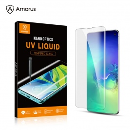 AMORUS Tempered Glass 3D Full Cover [UV Light Irradiation] for Samsung Galaxy S10-clear