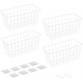 Navaris Adhesive Baskets - Σετ με 4 Αυτοκόλλητα Μεταλλικά Καλάθια Τοίχου Οργάνωσης και Αποθήκευσης - 30 x 14 x 13.5 cm - White (56509.01)