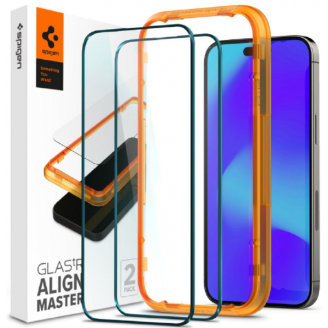 Spigen GLAS.tR ALIGNmaster - Αντιχαρακτικό Fullface Γυάλινο Tempered Glass Apple iPhone 14 Pro Max - 2 Τεμάχια - Black (AGL05204)