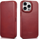 iCarer Curved Edge Oil Wax Leather Folio - Δερμάτινη MagSafe Flip Θήκη-Πορτοφόλι - Apple iPhone 14 Pro Max - Red (AKI14220708-RD)