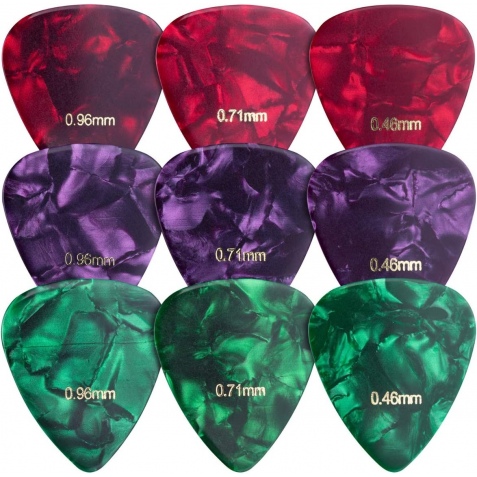 KW Set of 9 Guitar Picks - Σετ με 9 Πένες από Celluloid για Ακουστική και Ηλεκτρική Κιθάρα / Μπάσο / Γιουκαλίλι - Πάχος 0.96mm / 0.71mm / 0.46mm - Dark Red / Dark Green / Purple (47429.03)