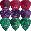 KW Set of 9 Guitar Picks - Σετ με 9 Πένες από Celluloid για Ακουστική και Ηλεκτρική Κιθάρα / Μπάσο / Γιουκαλίλι - Πάχος 0.96mm / 0.71mm / 0.46mm - Dark Red / Dark Green / Purple (47429.03)