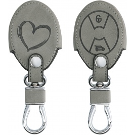 KW PU Leather Θήκη Κλειδιού Mini - 3 Κουμπιά - Brushed Heart / Grey (57029.02)