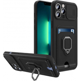 Bodycell Multifunction - Ανθεκτική Θήκη Apple iPhone 13 Pro Max με Λουράκι Λαιμού / Κάλυμμα Κάμερας / Ring Holder / Υποδοχή Κάρτας - Black (5206015004834)