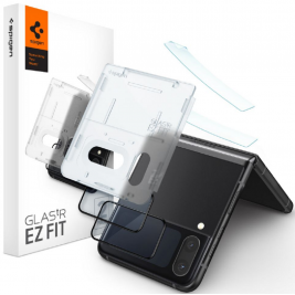 Spigen Tempered Glass GLAS.tR EZ Fit - Σετ FullFace Αντιχαρακτικό Γυαλί Εξωτερικής Μικρής Οθόνης & Μεμβράνη Μεντεσέ Hinge - Samsung Galaxy Z Flip4 - 2 Τεμάχια - Black (AGL05321)