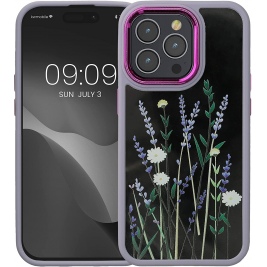 KWmobile Crystal Hard Case - Σκληρή Διάφανη Θήκη με TPU Bumper - Apple iPhone 14 Pro - Flower Straws / Lavender / Green / Transparent (60468.01)