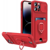 Bodycell Multifunction - Ανθεκτική Θήκη Apple iPhone 14 Pro Max με Λουράκι Λαιμού / Κάλυμμα Κάμερας / Ring Holder / Υποδοχή Κάρτας - Red (5206015016424)