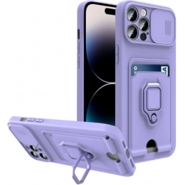 Bodycell Multifunction - Ανθεκτική Θήκη Apple iPhone 14 Pro με Λουράκι Λαιμού / Κάλυμμα Κάμερας / Ring Holder / Υποδοχή Κάρτας - Purple (5206015016387)