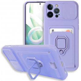 Bodycell Multifunction - Ανθεκτική Θήκη Apple iPhone 12 Pro Max με Λουράκι Λαιμού / Κάλυμμα Κάμερας / Ring Holder / Υποδοχή Κάρτας - Purple (5206015003622)