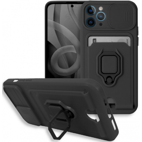 Bodycell Multifunction - Ανθεκτική Θήκη Apple iPhone 11 Pro Max με Λουράκι Λαιμού / Κάλυμμα Κάμερας / Ring Holder / Υποδοχή Κάρτας - Black (5206015003288)