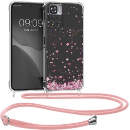 KWmobile Διάφανη Θήκη Σιλικόνης με Λουράκι Λαιμού - Xiaomi Redmi Note 11 Pro Plus 5G - Transparent / Cherry Blossoms / Pink / Dark Brown (58101.01)