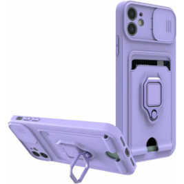 Bodycell Multifunction - Ανθεκτική Θήκη Apple iPhone 11 με Λουράκι Λαιμού / Κάλυμμα Κάμερας / Ring Holder / Υποδοχή Κάρτας - Purple (5206015003134)