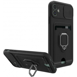 Bodycell Multifunction - Ανθεκτική Θήκη Apple iPhone 11 με Λουράκι Λαιμού / Κάλυμμα Κάμερας / Ring Holder / Υποδοχή Κάρτας - Black (5206015003097)