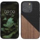 KWmobile Wood and Carbon Fiber - Σκληρή Ξύλινη Θήκη με TPU Bumper και Ανθρακονήματα - Apple iPhone 14 Pro - Dark Brown / Black / Walnut (61054.01)