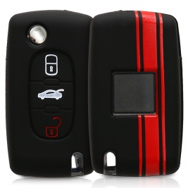 KW Θήκη Κλειδιού- Peugeot Citroen - Σιλικόνη- 3 κουμπιά - μαύρο/κόκκινο (45653.01)
