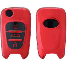 KW Θήκη Κλειδιού Hyundai - Σιλικόνη - 3 Κουμπιά - Flip Key - Red High Gloss (52817.03)