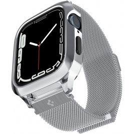 Spigen Metal Fit Pro - Σετ Ανθεκτική Θήκη από Αλουμίνιο & Λουράκι από Ανοξείδωτο Ατσάλι - Apple Watch SE/8/7/6/5/4 (45/44mm) - Silver (ACS04584)