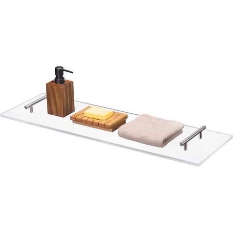 Navaris Acrylic Bathtub Tray - Ακρυλική Βάση / Ράφι για Μπανιέρα με Χερούλια από Ανοξείδωτο Ατσάλι - 73 x 23 x 1cm - Transparent (57679.2)