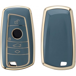KW Θήκη Κλειδιού BMW - Σιλικόνη - 3 Κουμπιά - Only Keyless Go - Blue / Gold (56009.03)