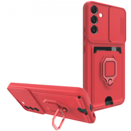 Bodycell Multifunction - Ανθεκτική Θήκη Samsung Galaxy A14 με Λουράκι Λαιμού / Κάλυμμα Κάμερας / Ring Holder / Υποδοχή Κάρτας - Red (5206015012693)