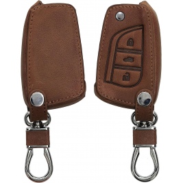 KW PU Leather Θήκη Κλειδιού Toyota - 3 Κουμπιά - Flip Key - Dark Brown (61031.18)