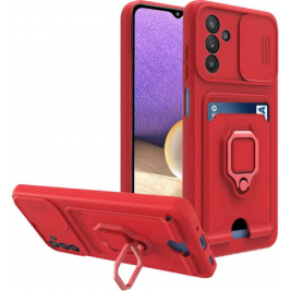 Bodycell Multifunction - Ανθεκτική Θήκη Samsung Galaxy A34 με Λουράκι Λαιμού / Κάλυμμα Κάμερας / Ring Holder / Υποδοχή Κάρτας - Red (5206015018572)
