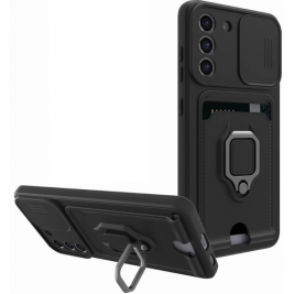 Bodycell Multifunction - Ανθεκτική Θήκη Samsung Galaxy S21 FE 5G με Λουράκι Λαιμού / Κάλυμμα Κάμερας / Ring Holder / Υποδοχή Κάρτας - Black (5206015013232)