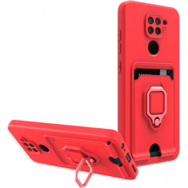 Bodycell Multifunction - Ανθεκτική Θήκη Xiaomi Redmi Note 9 με Λουράκι Λαιμού / Κάλυμμα Κάμερας / Ring Holder / Υποδοχή Κάρτας - Red (5206015013539)