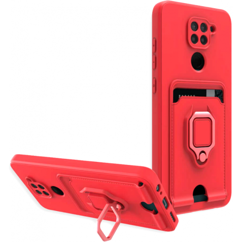 Bodycell Multifunction - Ανθεκτική Θήκη Xiaomi Redmi Note 9 με Λουράκι Λαιμού / Κάλυμμα Κάμερας / Ring Holder / Υποδοχή Κάρτας - Red (5206015013539)