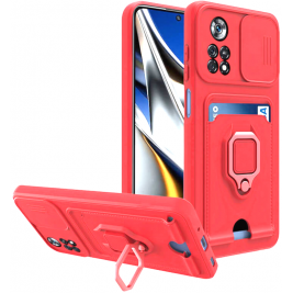 Bodycell Multifunction - Ανθεκτική Θήκη Xiaomi Poco X4 Pro 5G με Λουράκι Λαιμού / Κάλυμμα Κάμερας / Ring Holder / Υποδοχή Κάρτας - Red (5206015015717)