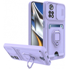 Bodycell Multifunction - Ανθεκτική Θήκη Xiaomi Poco X4 Pro 5G με Λουράκι Λαιμού / Κάλυμμα Κάμερας / Ring Holder / Υποδοχή Κάρτας - Purple (5206015015700)