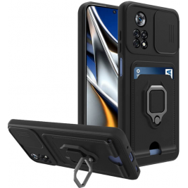 Bodycell Multifunction - Ανθεκτική Θήκη Xiaomi Poco X4 Pro 5G με Λουράκι Λαιμού / Κάλυμμα Κάμερας / Ring Holder / Υποδοχή Κάρτας - Black (5206015015632)