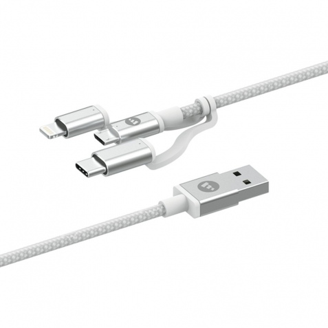 Mophie Καλώδιο Φόρτισης & Μεταφοράς Δεδομένων 3 in 1 USB σε Micro / Lightining / Type-C - 1m - White (409903219)