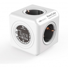 Allocacoc PowerCube Original Monitor - Πολύπριζο με 4 Υποδοχές και Οθόνη Μέτρησης Κατανάλωσης Ενέργειας - Grey (8810/DEORMO)