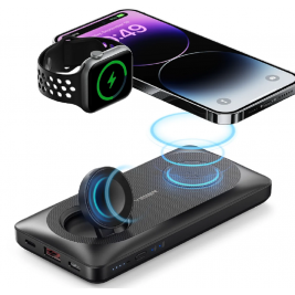 Veger MagMulti Wireless PowerBank - Ασύρματο PowerBank με MagSafe & Qi 15W για iPhone / Apple Watch / AirPods - 10000mAh με 1 x USB-A / 1 x Type-C - 22.5W - Black (W1156)