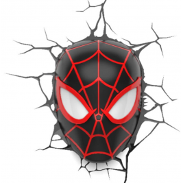 3DLightFX Marvel SpiderMan Miles Morales Mask 3D Deco Light - 3D LED Παιδικό Φωτιστικό Τοίχου με Αυτοκόλλητο Ρωγμών (816733024349)