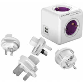 Allocacoc PowerCube Rewirable USB - Πολύπριζο με 4 Υποδοχές Type-F 1500W / 4 Βύσματα US/JP / EU / UK / AU/CN / 2 x USB-A 10.5W - Orchid Purple - 2 Έτη Εγγύηση (1700/DERUPC)
