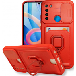 Bodycell Multifunction - Ανθεκτική Θήκη Xiaomi Redmi Note 8 / Note 8 2021 με Λουράκι Λαιμού / Κάλυμμα Κάμερας / Ring Holder / Υποδοχή Κάρτας - Red (5206015013294)