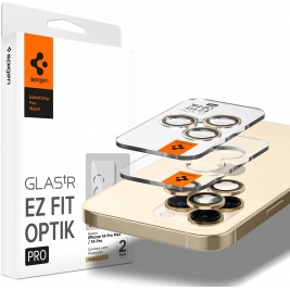 Spigen GLAS.tR EZ Fit OPTIK Pro Camera Lens Protector - Αντιχαρακτικό Προστατευτικό Γυαλί για Φακό Κάμερας Apple iPhone 14 Pro / 14 Pro Max - 2 Τεμάχια - Gold (AGL05598)