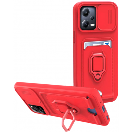 Bodycell Multifunction - Ανθεκτική Θήκη Xiaomi Redmi Note 12 5G / Poco X5 με Λουράκι Λαιμού / Κάλυμμα Κάμερας / Ring Holder / Υποδοχή Κάρτας - Red (5206015015854)