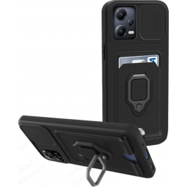 Bodycell Multifunction - Ανθεκτική Θήκη Xiaomi Redmi Note 12 5G / Poco X5 με Λουράκι Λαιμού / Κάλυμμα Κάμερας / Ring Holder / Υποδοχή Κάρτας - Black (5206015015809)