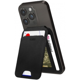 Rosso Deluxe MagSafe Wallet - Δερμάτινη MagSafe Θήκη - Πορτοφόλι για Κάρτες / Αναδιπλούμενη Βάση - Black (8719246399015)