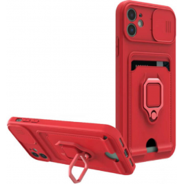 Bodycell Multifunction - Ανθεκτική Θήκη Apple iPhone 11 με Λουράκι Λαιμού / Κάλυμμα Κάμερας / Ring Holder / Υποδοχή Κάρτας - Red (5206015003165)