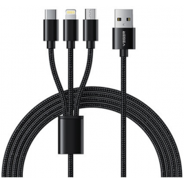 Veger V303 Premium 3 in 1 Charging Cable - Καλώδιο Φόρτισης και Μεταφοράς Δεδομένων USB-A σε Lightning / Type-C / MicroUSB - 150cm - 2.4A - Black (6970453555935)