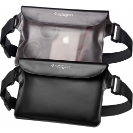 Spigen A620 Aqua Shield Waterproof Pouch Bag - Universal Αδιάβροχη Τσάντα Μέσης - IPX8 - 20 x 12 cm - Solid Black / Transparent Black - 2 Τεμάχια (AMP04531)