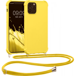 KWmobile Matte Θήκη Σιλικόνης με Λουράκι Λαιμού Apple iPhone 12 / 12 Pro - Light Yellow (53840.158)